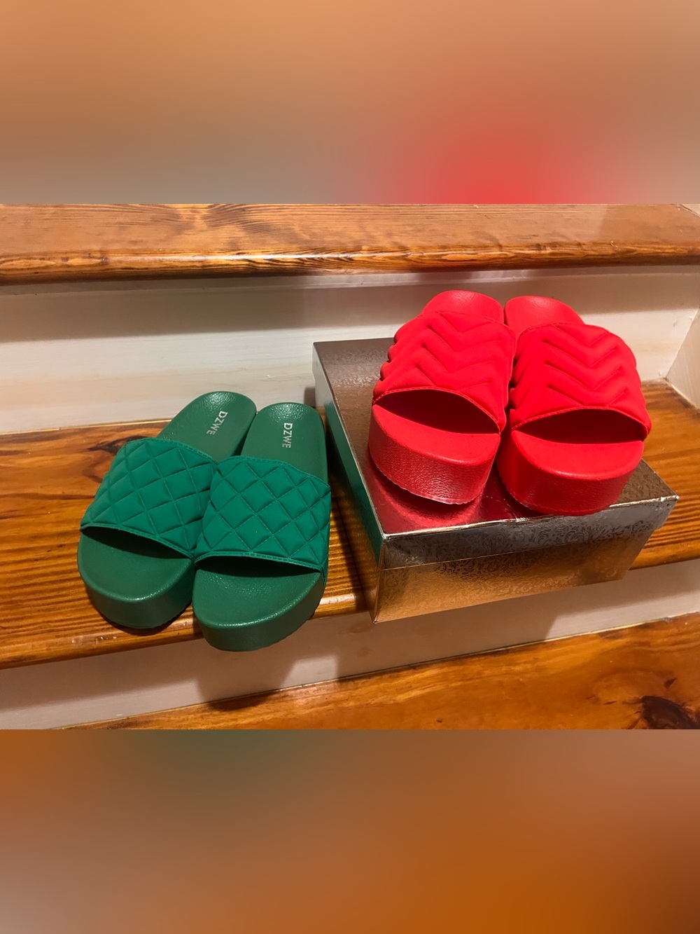 SHEIN Red Quilted Slide Sandals & Green Quilted Slide Sandals